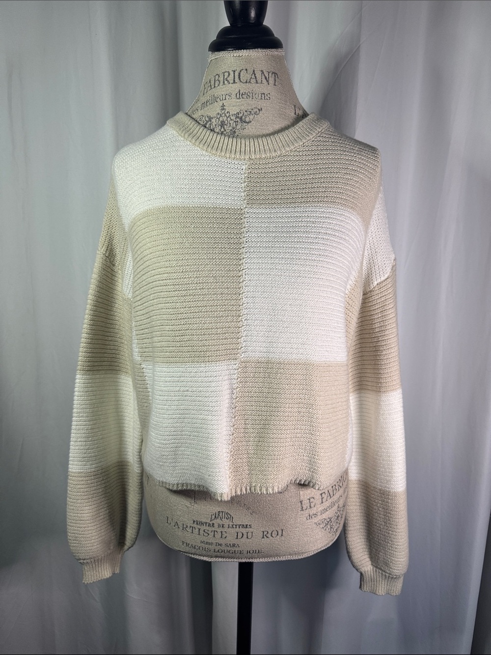 Moon & Madison Neutral Colorblock Crewneck Sweater